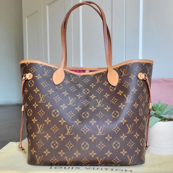 💕CLASSIC Louis Vuitton Neverfull MM Monogram "PEONY/Hot Pink Interior" Tote Bag - Picture 1 of 16